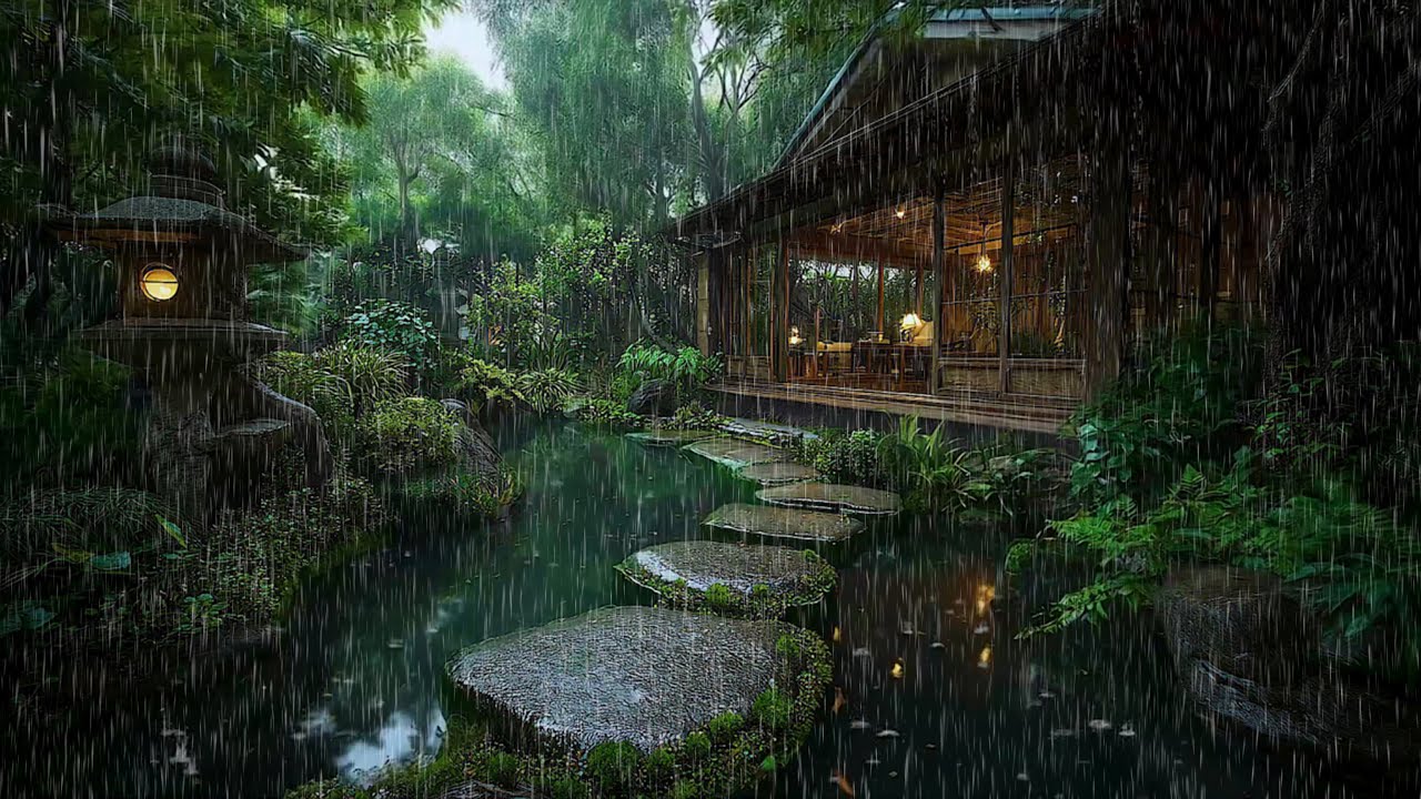 Delve into Relaxation with Rain Japanese Courtyard House 🍀 Ease Into Sleep with the Rain