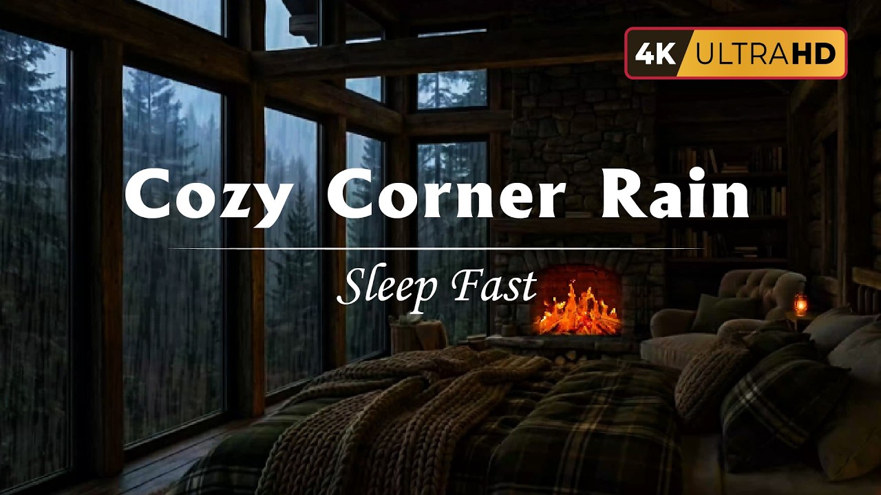Enjoy a Heavy Thunderstorm in a Cozy Corner with Rain and Cozy Bedside Fire & Sleep Fast
