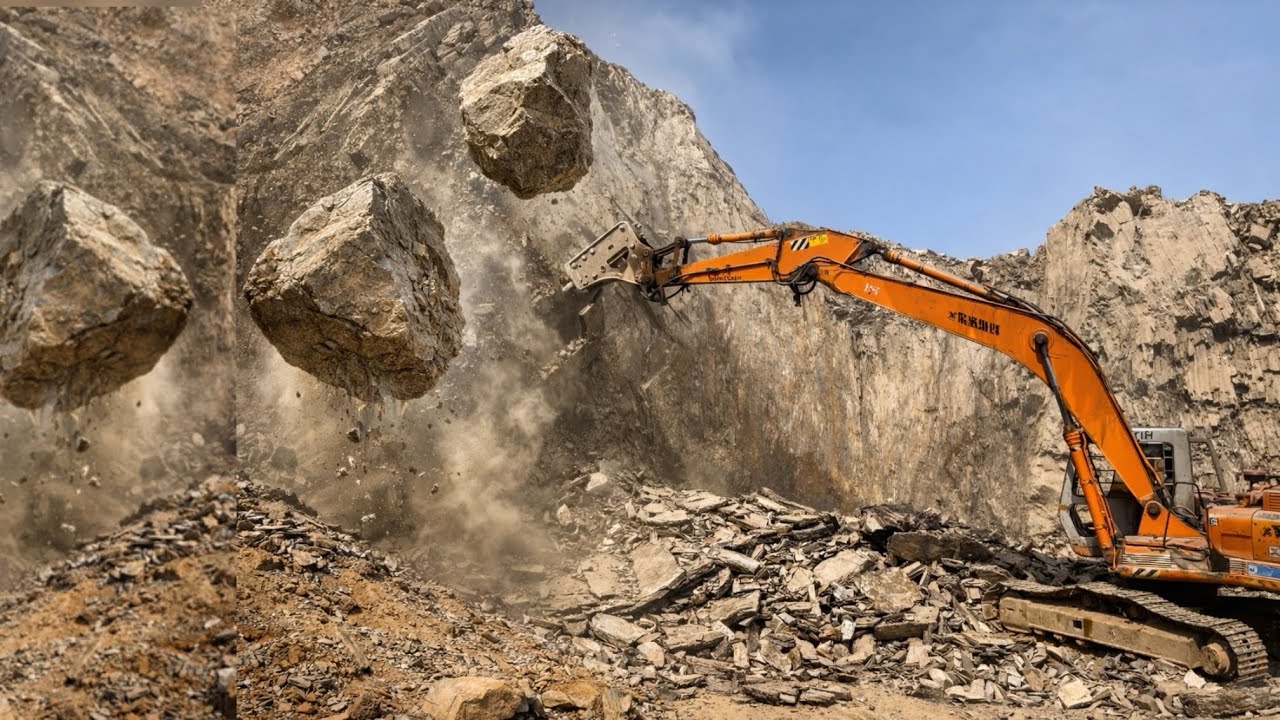 Amazing Excavator Performance | Breaking Huge Rocks with Heavy Machinery #excavator 