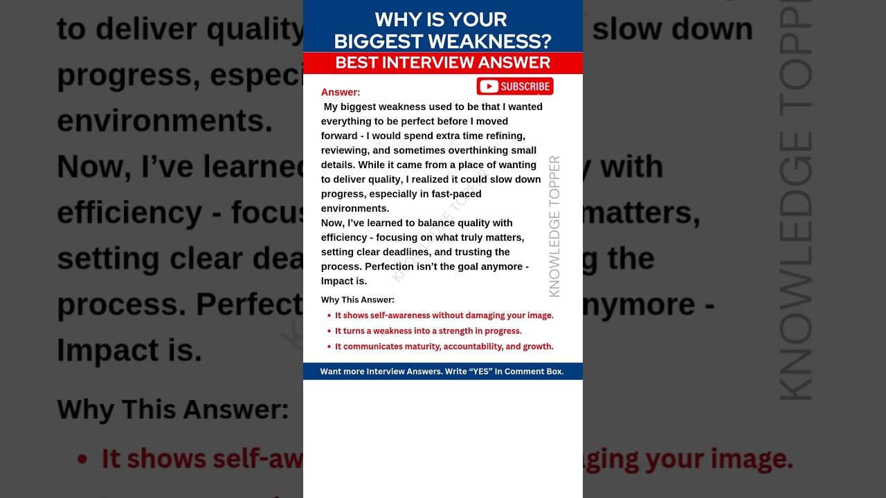 What is Your Biggest Weakness Interview Question with Best Answer