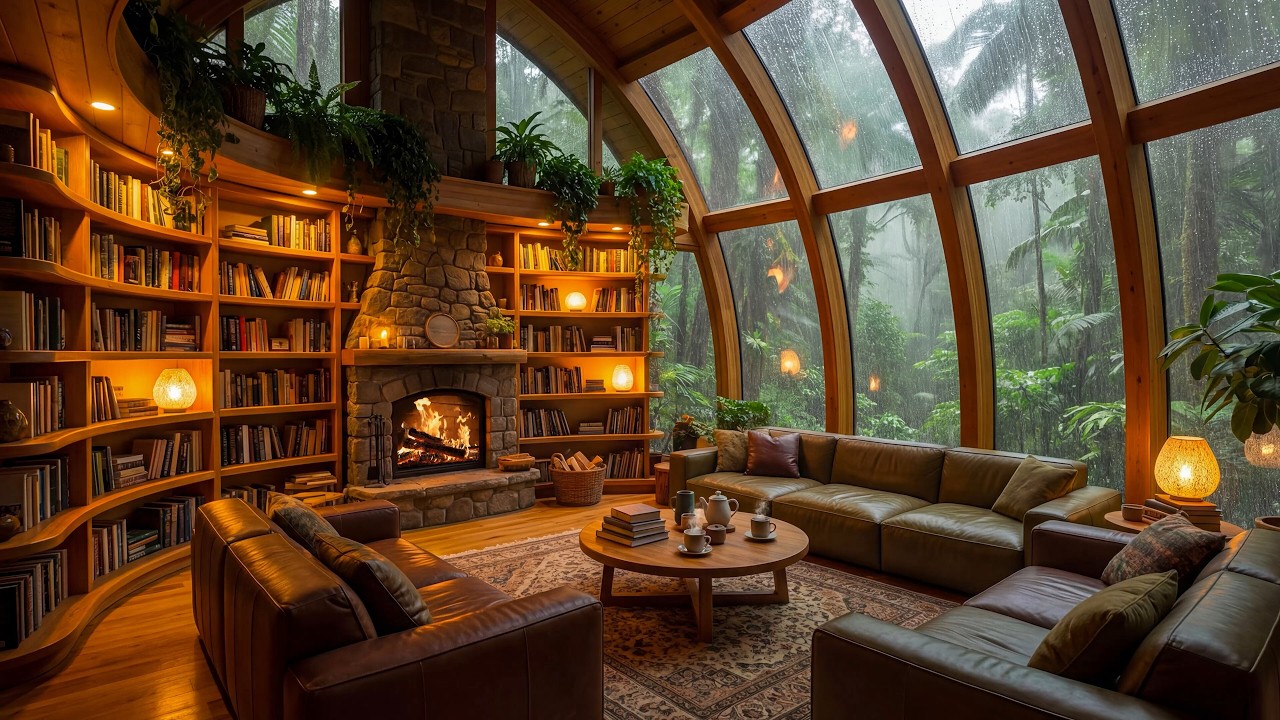 Peaceful Rainy Day in the Woods 🌧️ Cozy Cabin Ambience with Soft Jazz Melodies for Stress Relief
