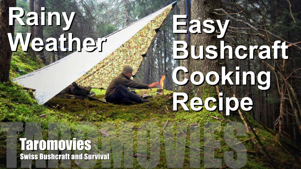 Easy Bushcraft Cooking Recipe under very wet rainy weather conditions / Bushcraft-Survival Video 4K