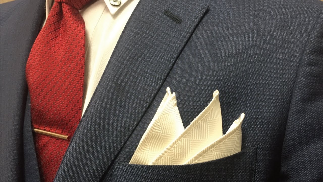 ポケットチーフ折り方解説動画。(スリーピークス)パーティ必須！