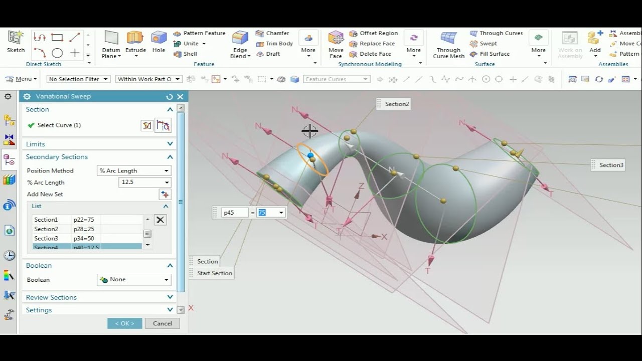 How to used Variational sweep in NX 11.0