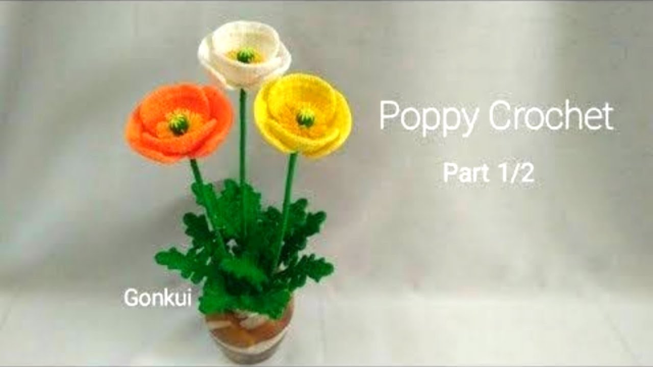Crochet flower |Crochet Poppy flower Part 1/2 .Pollens and Leaves #crochet #crochetflower #diycraft