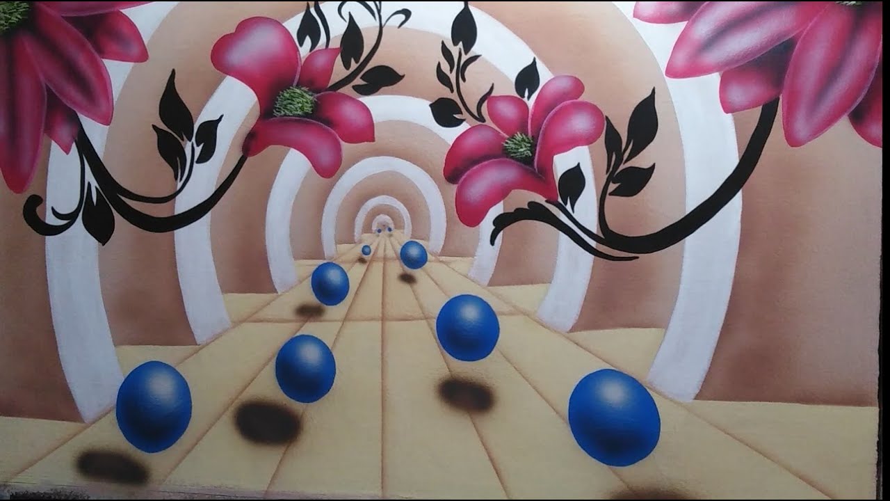 رسم النفق الدائري ثلاثي الأبعاد على الحائط مع الشرح خطوه بخطوه