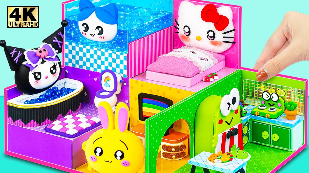 Build 5 Color House with Sanrio & Chiikawa for Hello Kitty, Kuromi & Usagi Room💖 DIY Miniature House