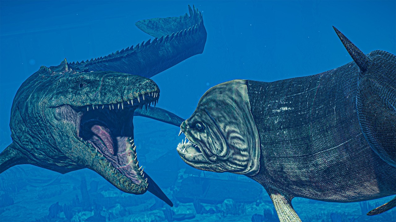 Xiphactinus vs Mosasaurus, Megalodon - HUNT & FIGHT vs All Marine Reptiles | JWE2 Mods
