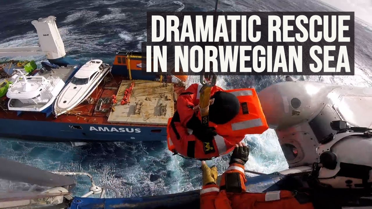 Dramatic rescue of cargo ship crew in Norwegian Sea