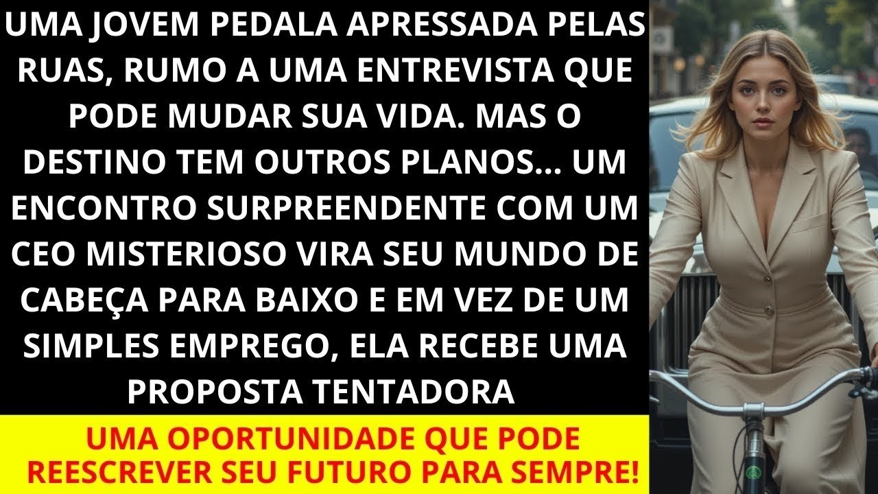 Garota vai de bicicleta para entrevista de emprego  Momentos depois, um CEO em um carro de luxo