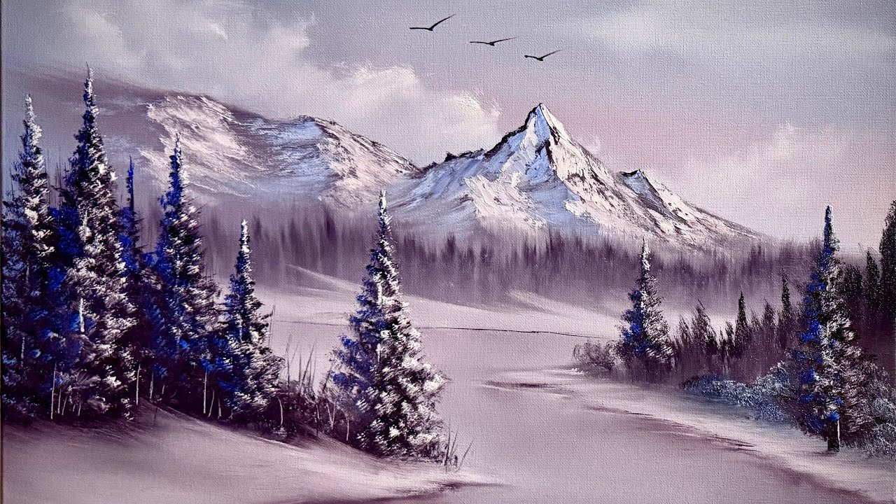 Limited Colors - Snowy Winter River Landscape - 4 Colors #paintwithjosh #paintingtutorial #BobRoss