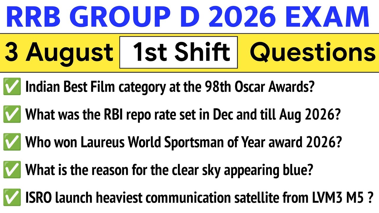 RRB Group D 1st Shift 3 August Questions | RRB Group D 1st Shift Analysis |RRB Group D 2026 Analysis