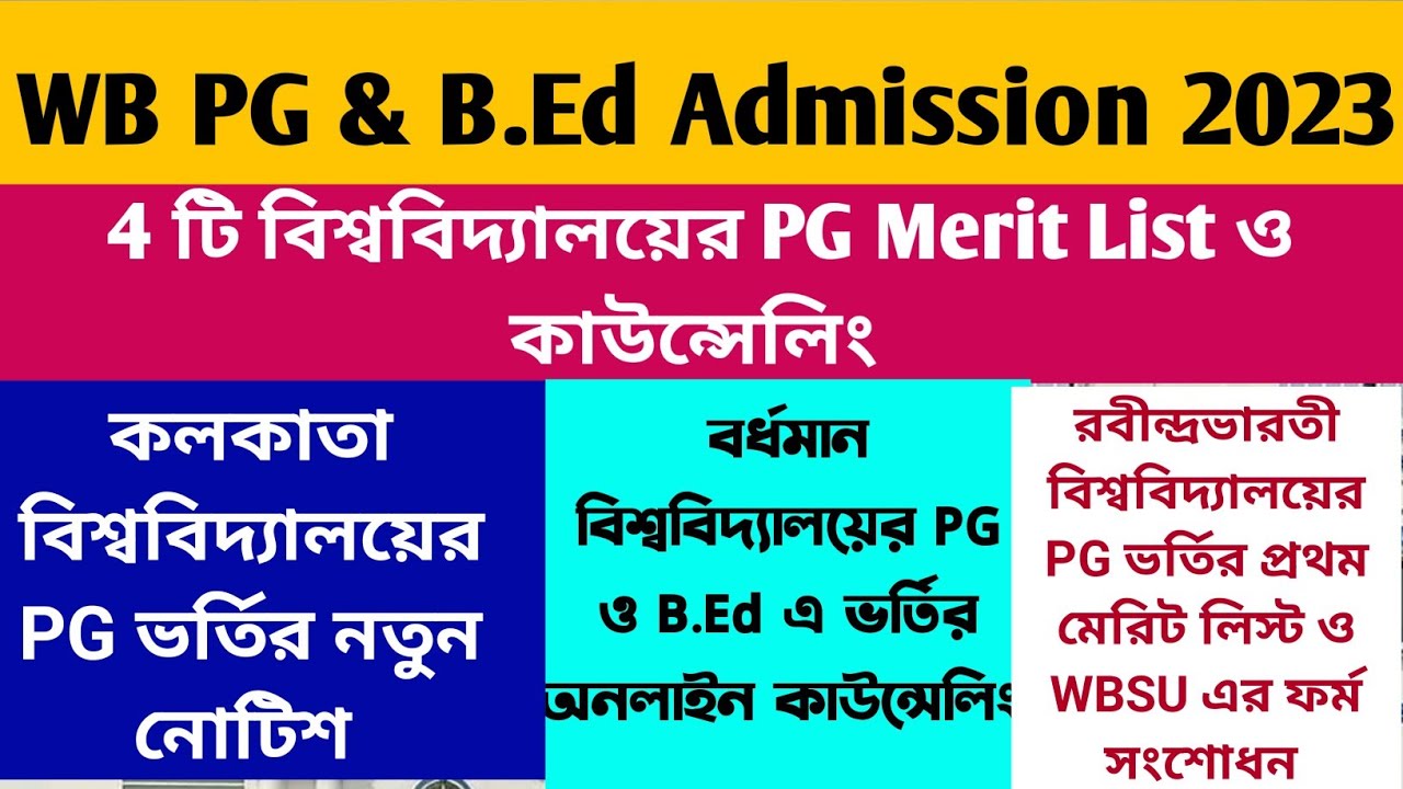 WB PG & B.Ed Admission 2023: Calcutta University: Burdwan University: RBU PG Merit List 2023: WBSU