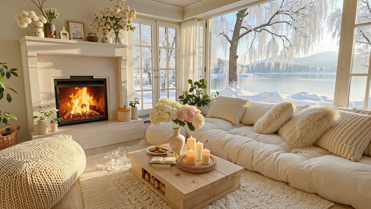 Slow Winter Jazz Morning in Elegant Wooden Cabin ❄️ Warm Fireplace Jazz & Coffee for Reading, Relax