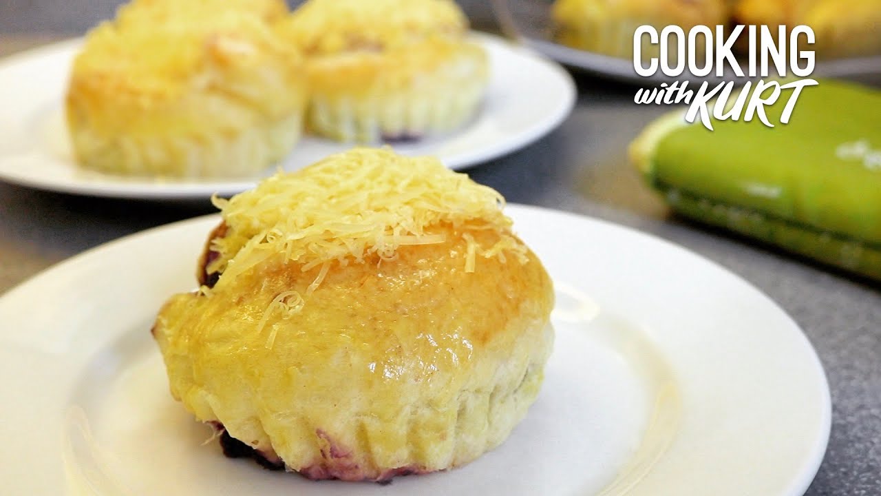 Red Ribbon Ube Ensaymada: булочки Ube Brioche (замешанные вручную) с маслом и сыром | Готовим с К...