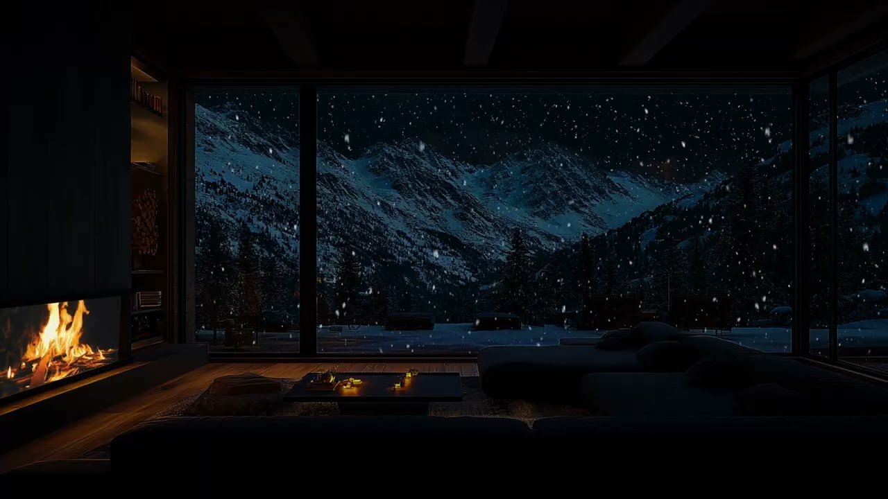 No Ads | Cozy Winter Night ❄️ Warm Cabin, Relaxing Snowfall & Fireplace for sleeping | snow ambience