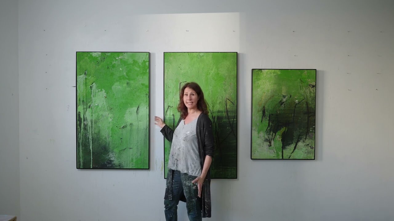 Abstrakte grüne Gemälde in Mischtechnik (mixedmedia) der zeitgenössischen Künstlerin Katja Gramann