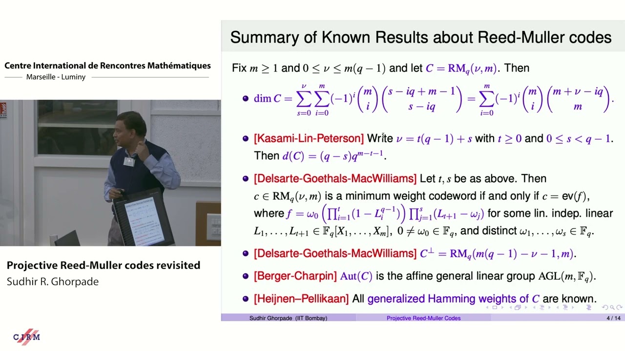 Sudhir Ghorpade : Projective Reed Muller codes revisited