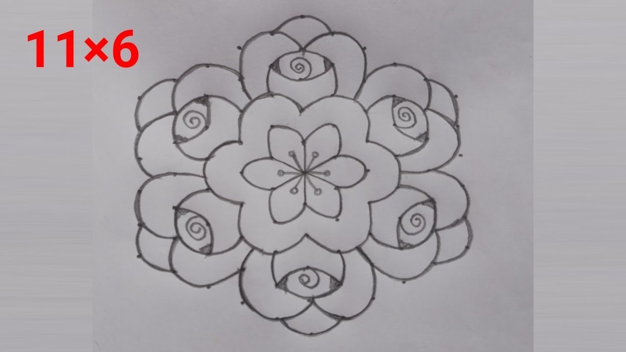 Easy 11×6 dots rangoli | Simple and daily use kolam/muggulu |