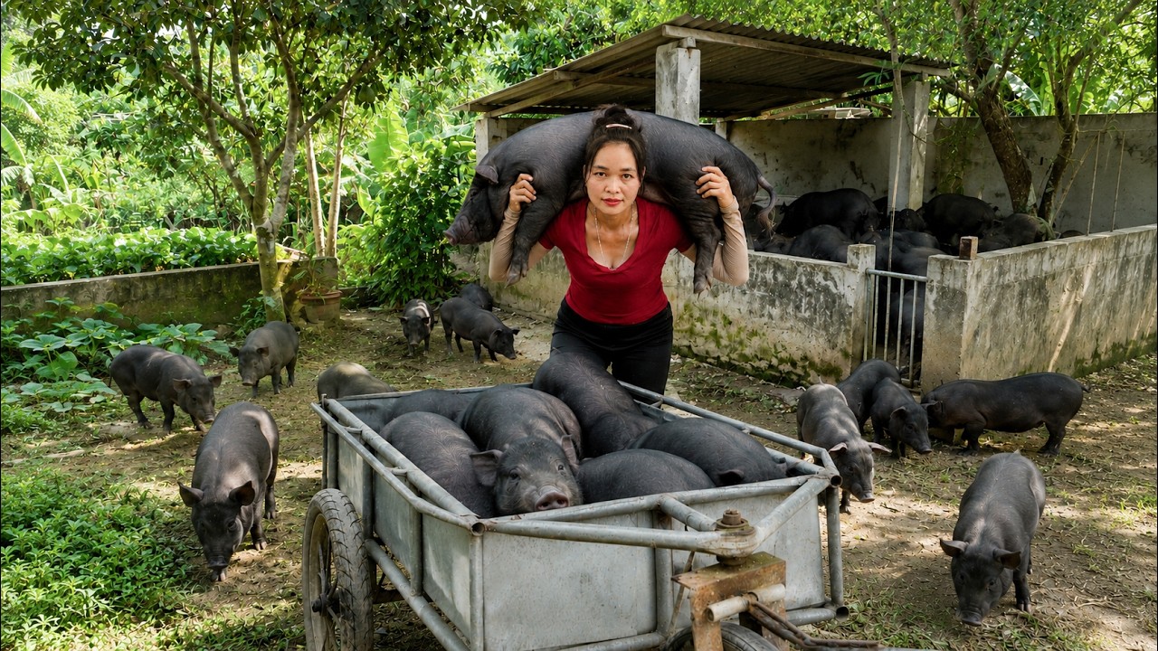 Harvesting 100KG Black Pigs from the Villager Farm, Selling Many Piglets to Market Sell | Hienn