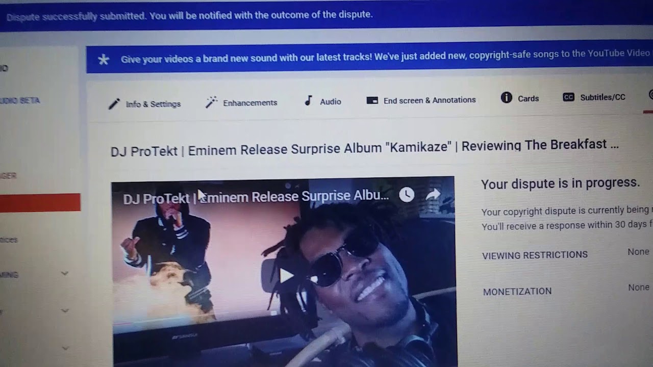 Dispute vs UMG (UMGRI Interscope) Eminem "Kamikaze" Review Video YouTube APPEAL | DJ ProTekt