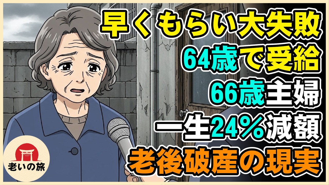 【漫画】「早くもらって大失敗…」64歳で年金受給した66歳主婦の悲惨な末路。一生涯24％減額が突きつける老後破産の残酷な現実【シニアライフ】【60代以上の方へ】