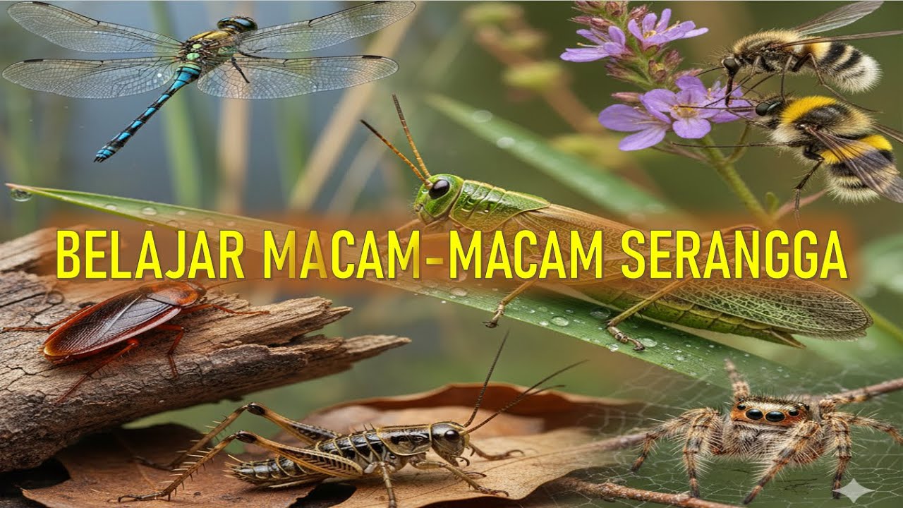MENGENAL MACAM MACAM SERANGGA, KUMBANG, NYAMUK, LEBAH, KUPU KUPU, JANGKRIK, KECOA, CAPUNG #videoanak