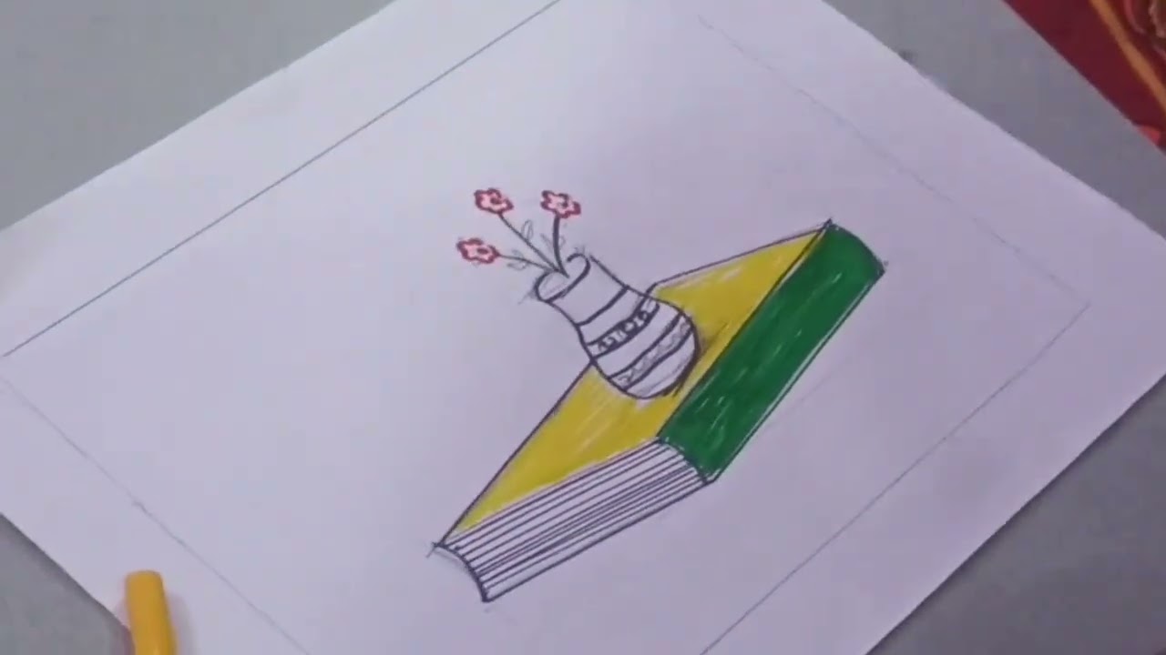 Flower pot on book.