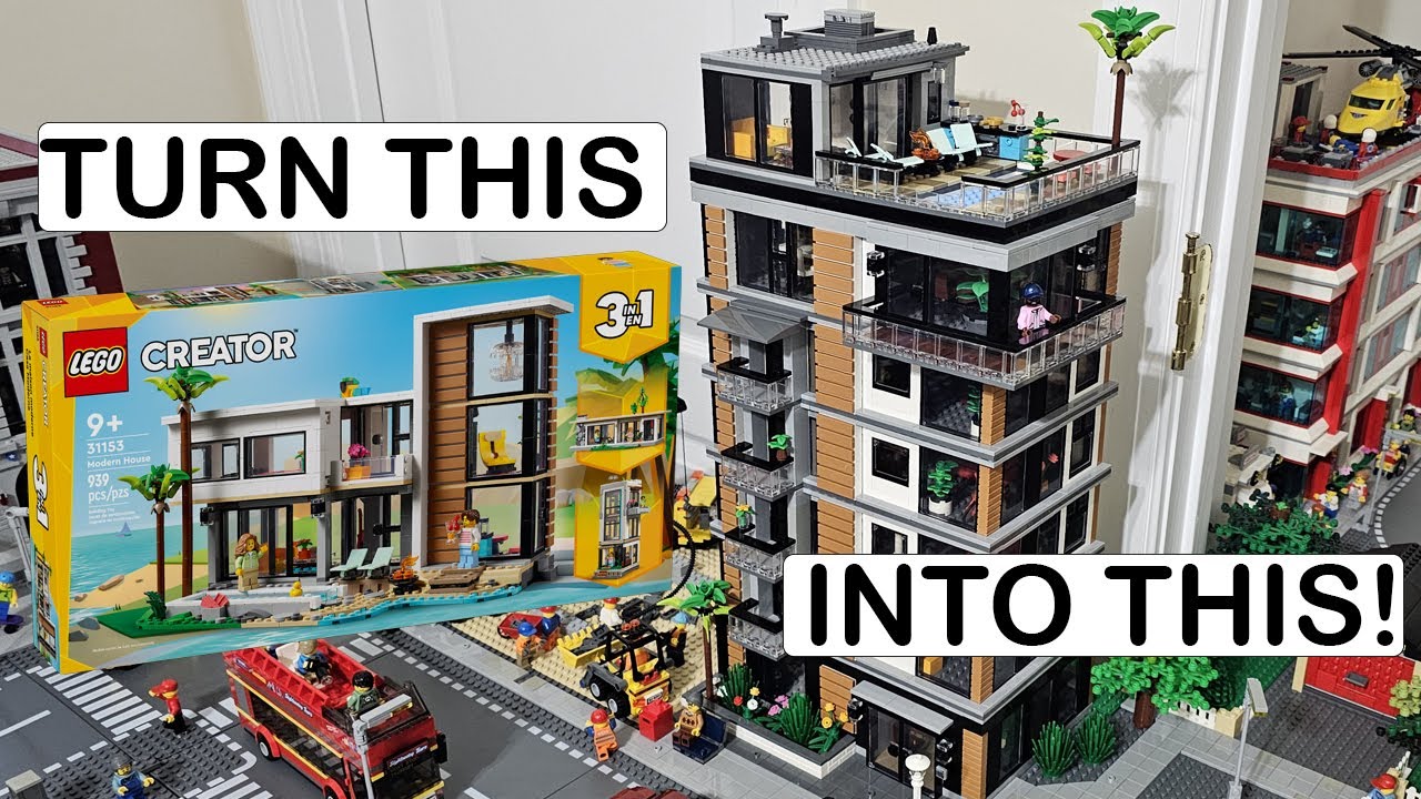 Lego 7 story Apartment Tower Modular using two Creator Modern House 31153 sets