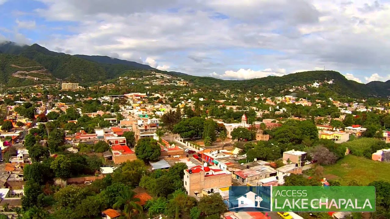 Aerial: San Antonio Tlayacapan Mexico in Lake Chapala