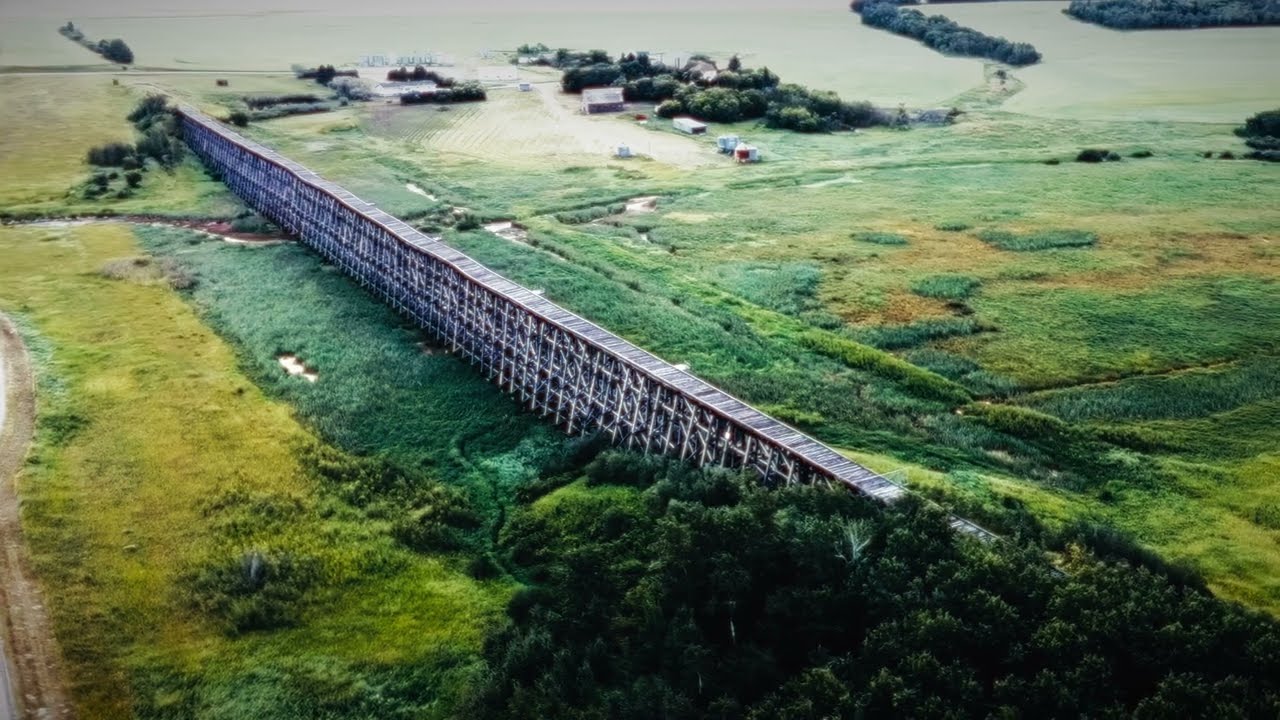 4K - ABANDONED SASKATCHEWAN - McCloy Creek CNR Trestle near Meskanaw
