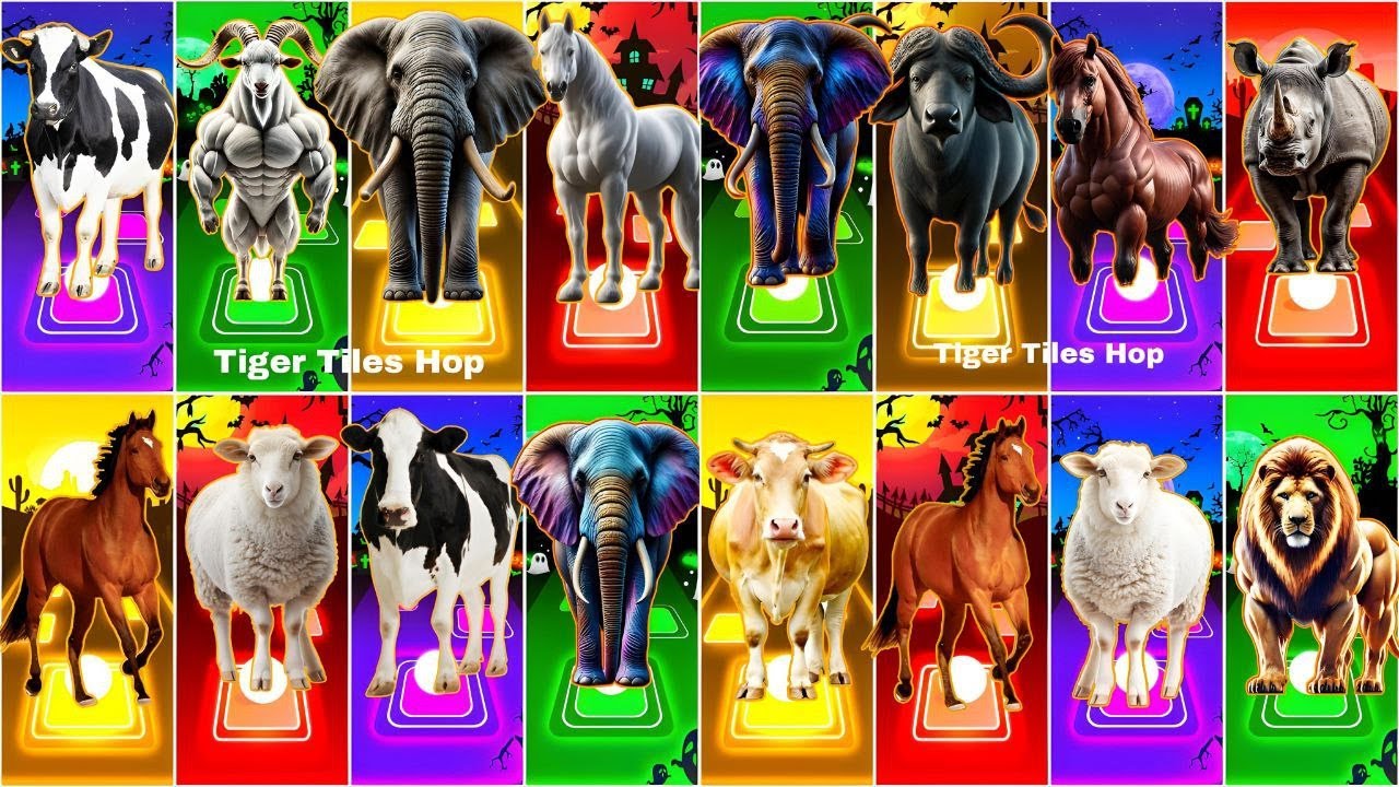 Funny Cow🐄 🆚 Funny Goat🐐 🆚 Funny Elephant🐘 🆚 Funny Horse🐎Tiles Hop EDM Rush🎶 #tileshop​ #coffindance