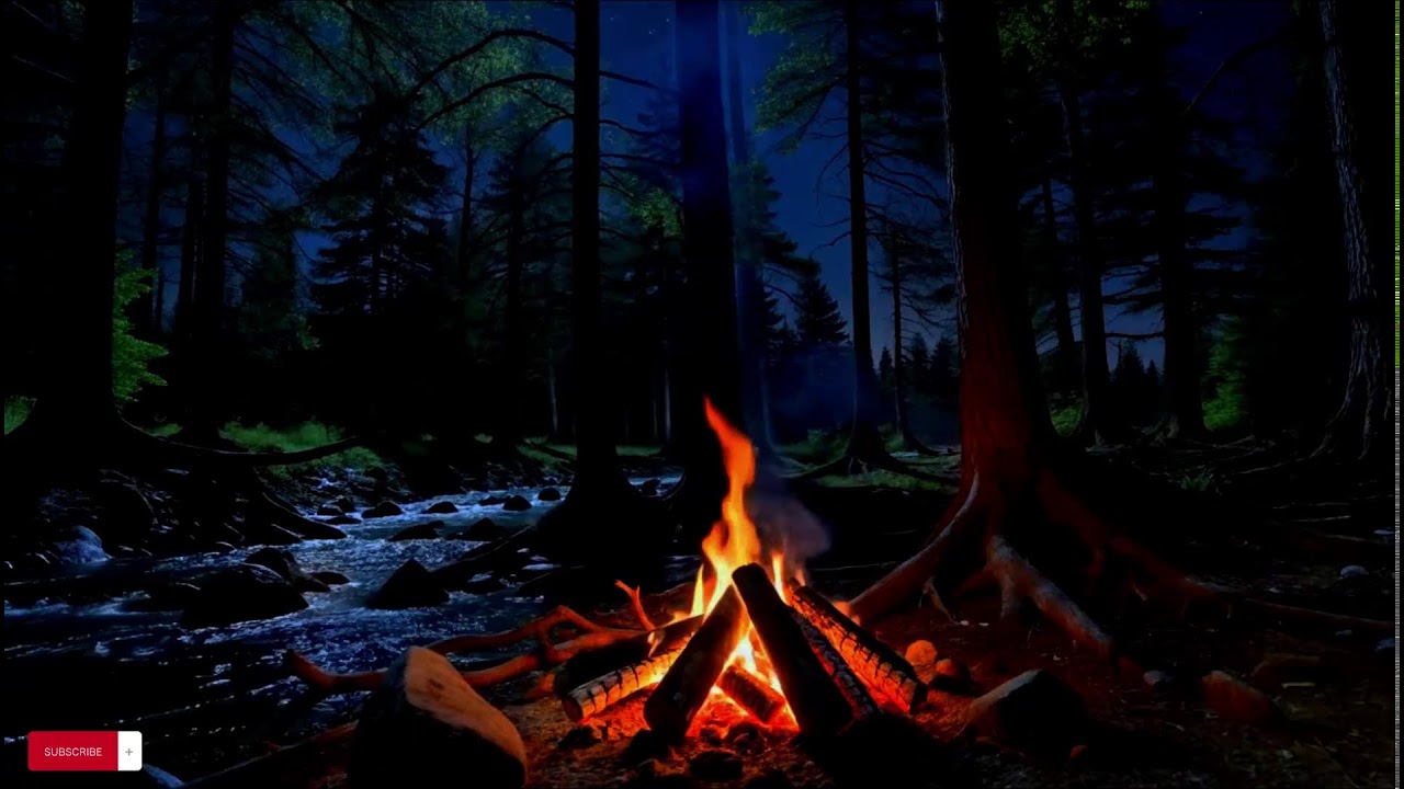 Gentle Firelight for Anxious Sleep 🌌 Campfire & River ASMR (10 Hours)