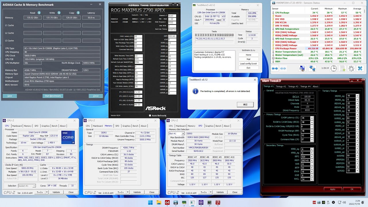 DDR5 overclocking to 8533c36, stable testing pass tm5 anta777 extreme1, on ROG Z790 Apex bios 0018