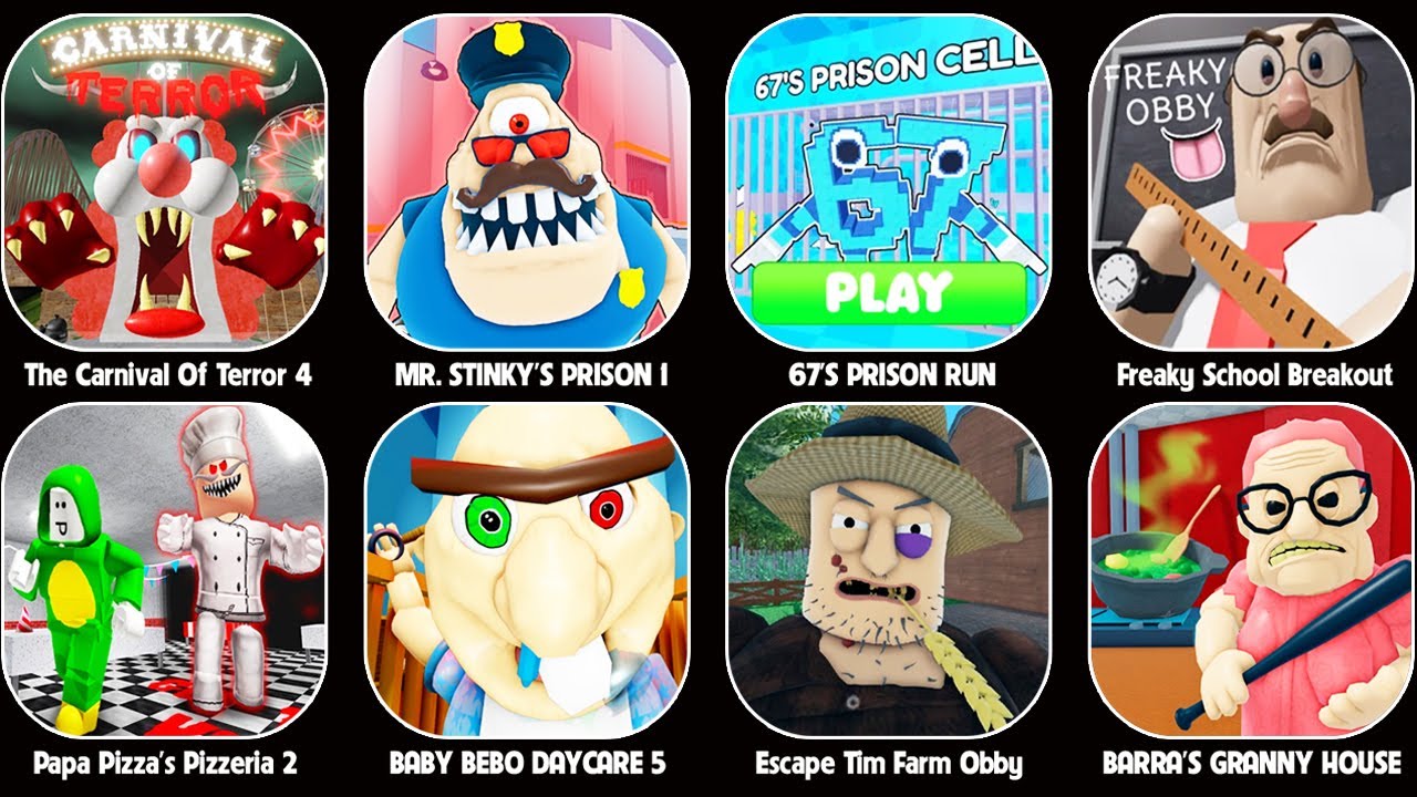 Roblox Escape Papa Pizza's Pizzeria,Escape The Carnival of Terror Obby,MR. STINKY'S PRISON ESCAPE