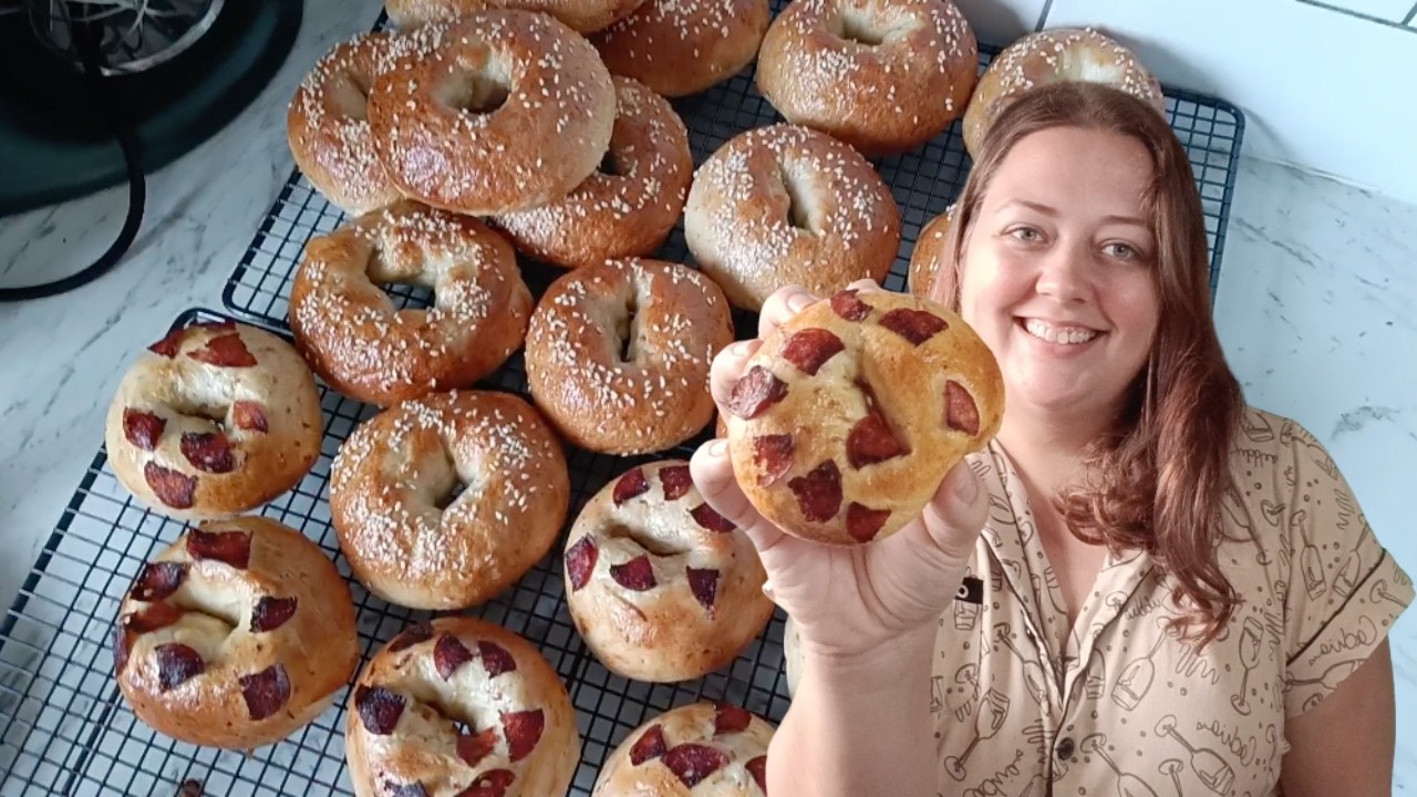 Triple Batch of Scratch Made Bagels to fill our Freezer! Sesame & Pepperoni Bagels!