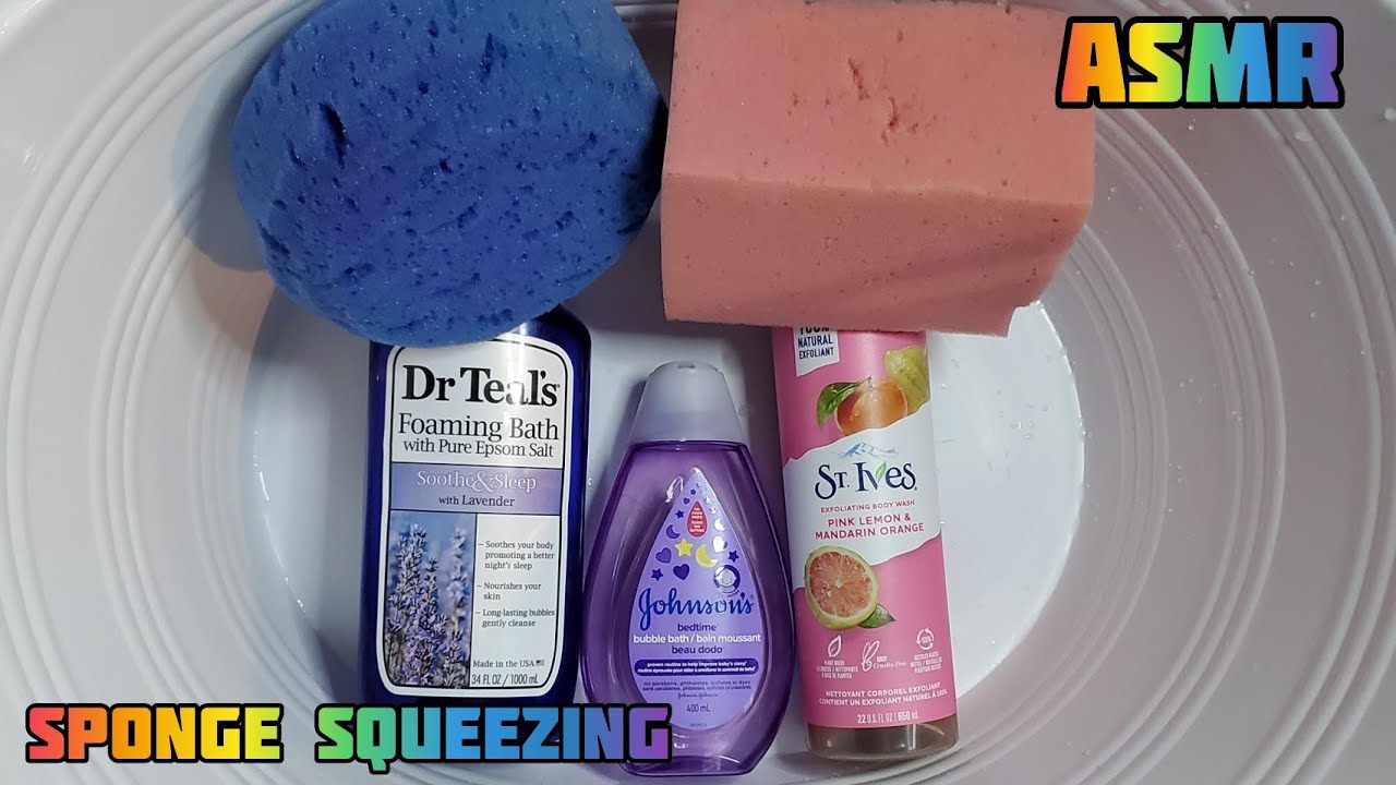 Sponge Squeezing 🧽 3 Bubble Baths 💦 ASMR