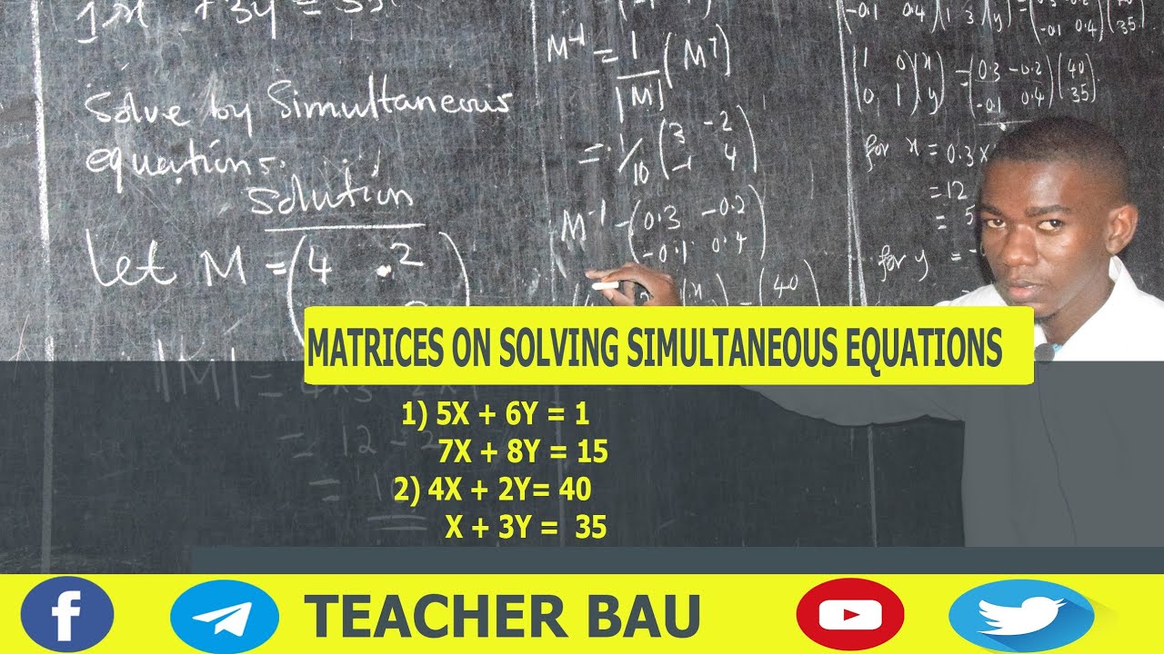 MATRICES SOLVING SIMULTANEOUS EQUATIONSQn1) 5X + 6Y = 17X + 8Y = 15  2)4X + 2Y= 40X + 3Y =  35