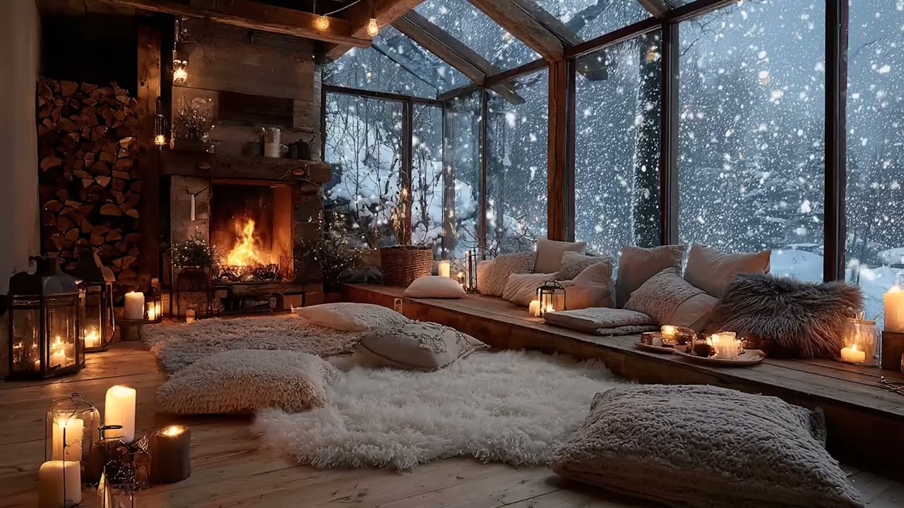 Serene Cozy Room Ambience 🌙 Piano Music 🎹 & Fireplace Warmth 🔥