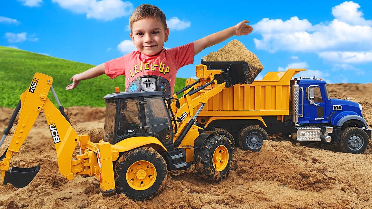 Excavator JCB and Dump Truck Mack working - Funny Stories for Kids | Toys 2 Boys