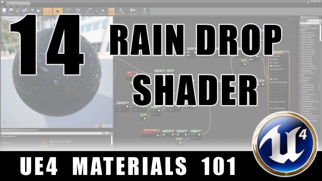 Шейдер капель дождя — UE4 Materials 101 — Эпизод 14