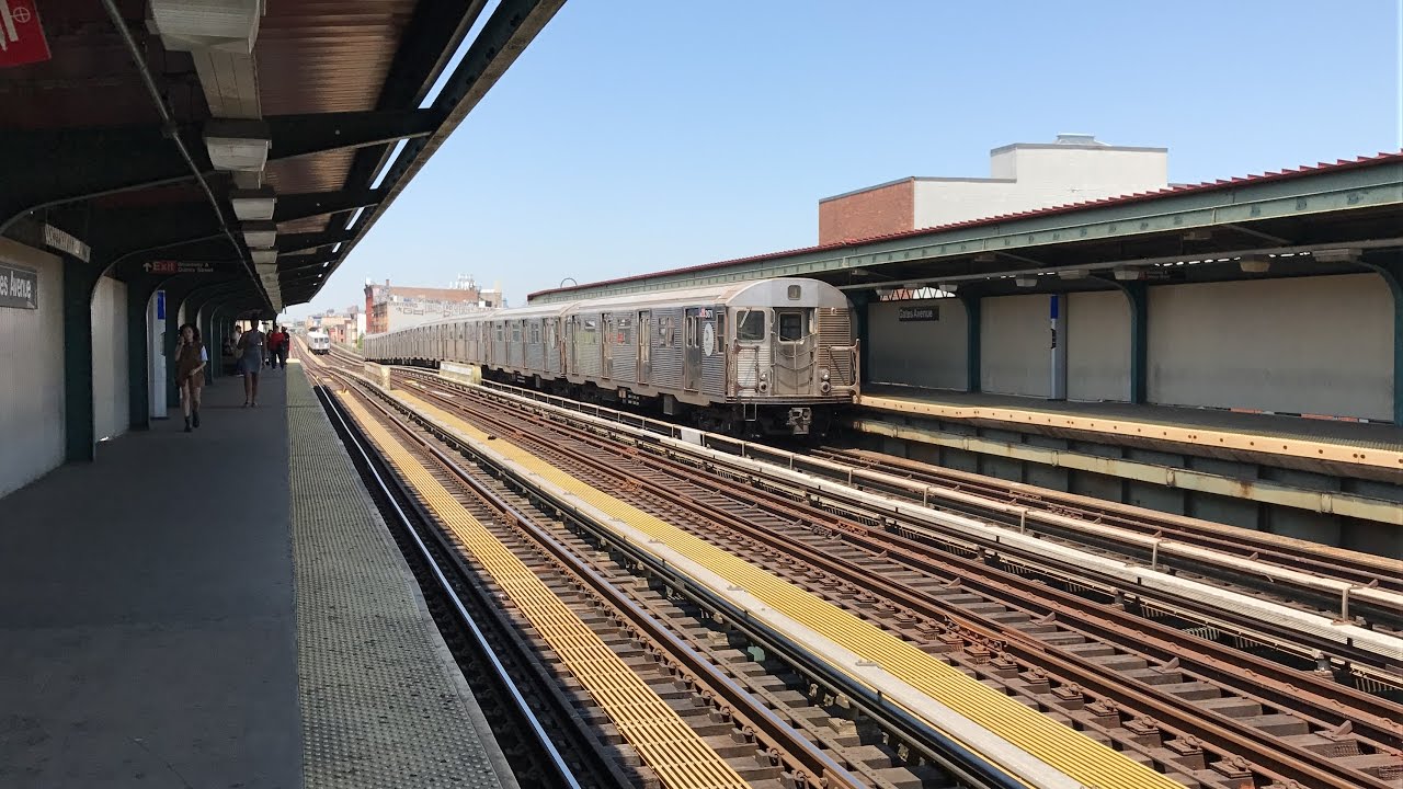 NYC Subway HD 60fps: Budd R32 J Train Stops @ Gates Avenue (5/17/17)