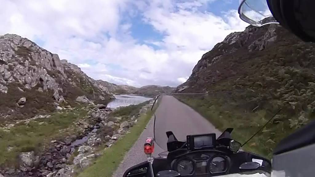 Scotland. NW Highlands. Stoer to Lochinver via B869/A837 on a BMW motorcycle.