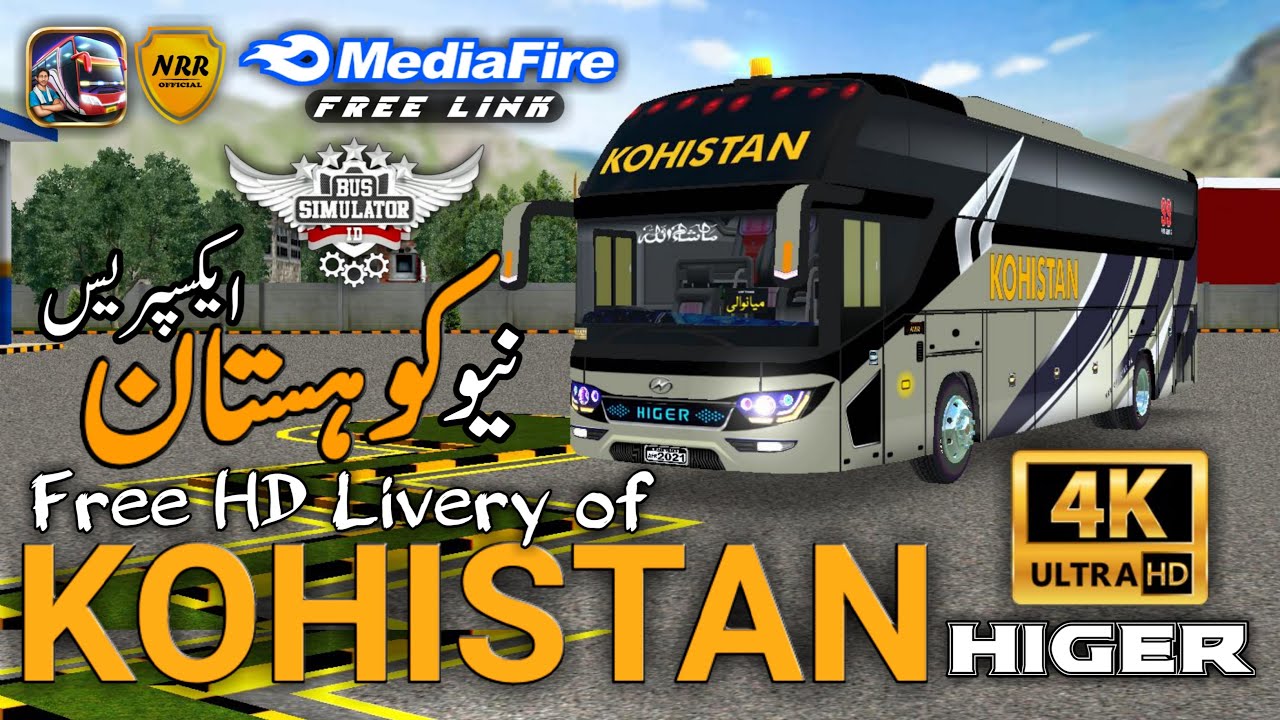 Kohistan Free Livery | New Kohistan Higer Double Glass Bus | Free Liveries For Bussid | NRR