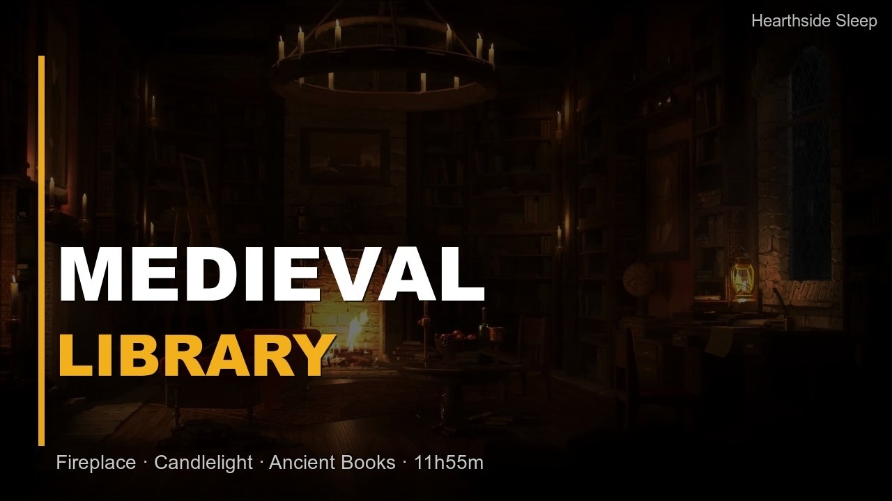Fall Asleep Fast! Medieval Library Ambience 📚 | 11h55m | Crackling Fireplace, Candlelight