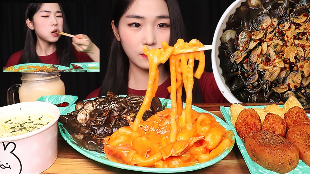 *꾸덕꾸덕*누들 투움바 떡볶이, 매콤🔥핫블랙 투움바, 아란치니, 우유튀김, 계란찜, 감자빵 먹방 TOOWOOMBA TTEOKBOKKI FRIED MILK ASMR MUKBANG