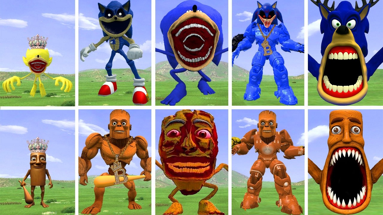 ALL NEW EVOLUTIONARY FORMS OF THE SONIC EXE FAMILY VS THE TUNGTUNG SAHUR FAMILY IN GARRY'S MOD!