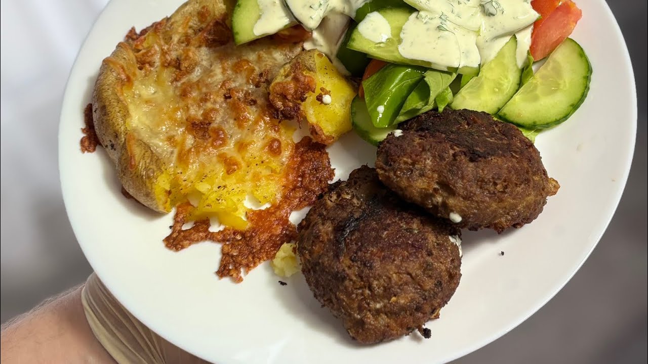 Homemade Meatballs with Potato Patties and Fresh Salad#meatballs #beef #delicious #cooking #food 
