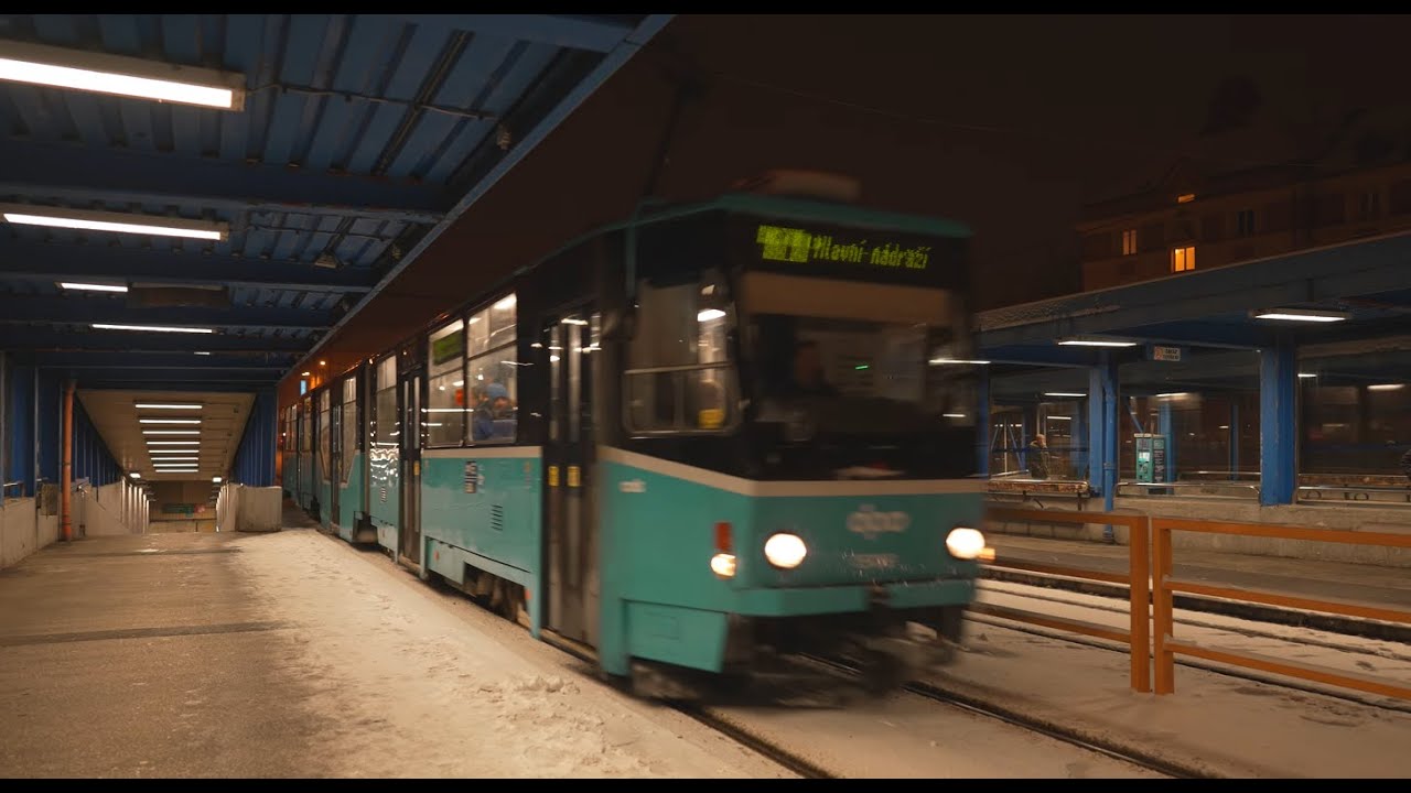 Czech Republic, Ostrava, tram 1 night ride from Náměstí Republiky to Elektra