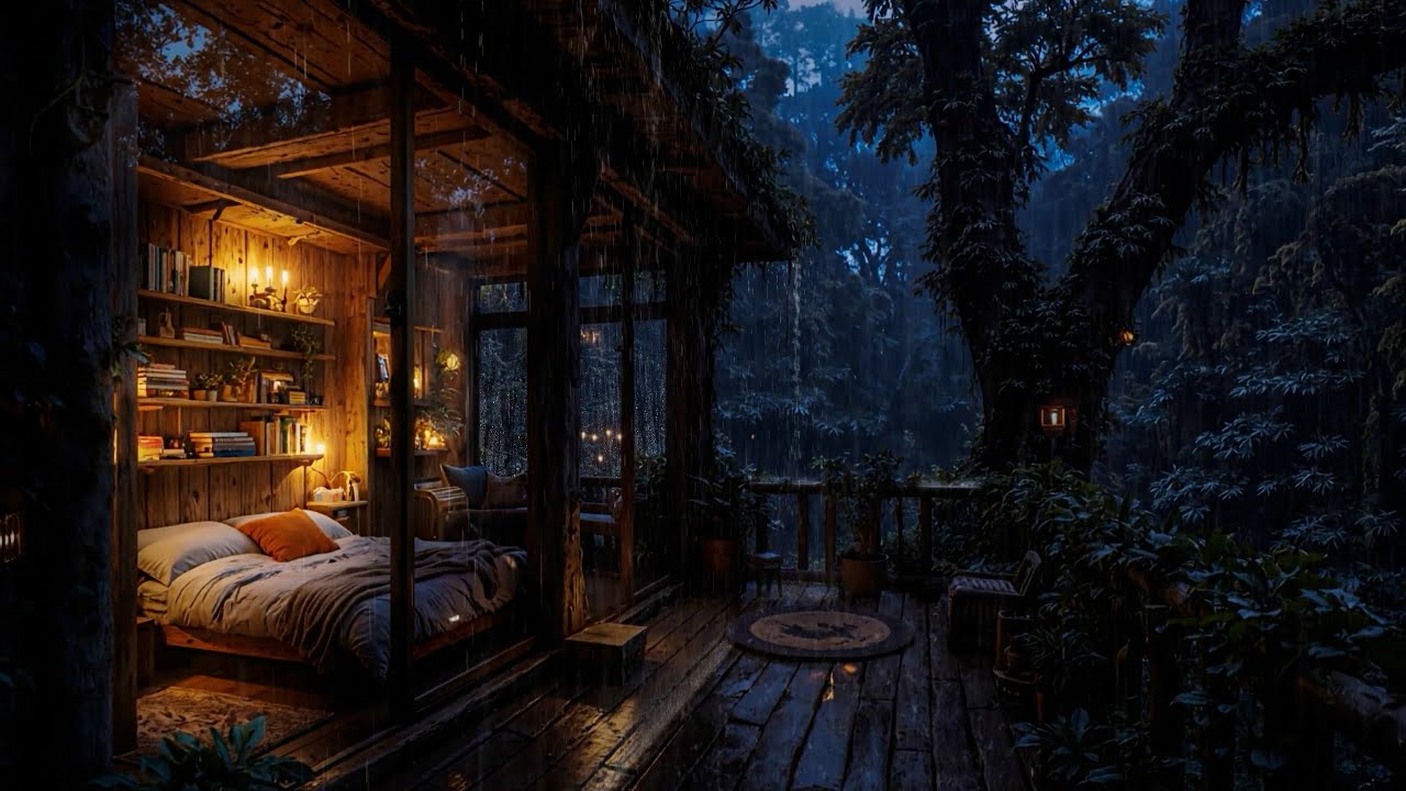 Rain Sound in Forest & Warm Glow 🌧️ Heavy Rain on Window | Fall Asleep in 3 Minutes